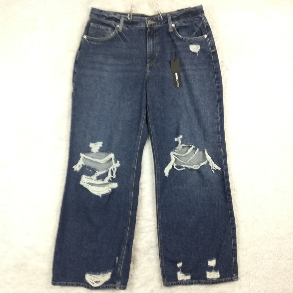 Fashion Nova Womens Jeans Wide Leg Letting It Go Blue Denim‎ Dark Wash 15 New